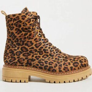 Anthropologie Leather Harvest Hiker Boots in Leopard print